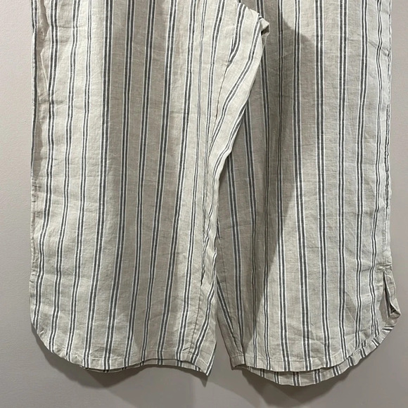 NWOT Coldwater Creek 100% Linen Pull On Wide Leg Crop Pants Striped L - Picture 3 of 15